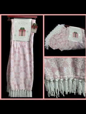 Soft & Cozy Oversized Pink White Fleece Snowflake Tassel Throw Blanket Decor New